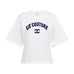 Hvid t-shirt fra Co'Couture med navy logo foran, set forfra