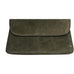 Grøn Bilbao Clutch taske i ruskind fra Depeche set forfra med flap og lille rundt logo