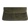 Grøn Bilbao Clutch taske i ruskind fra Depeche set forfra med flap og lille rundt logo