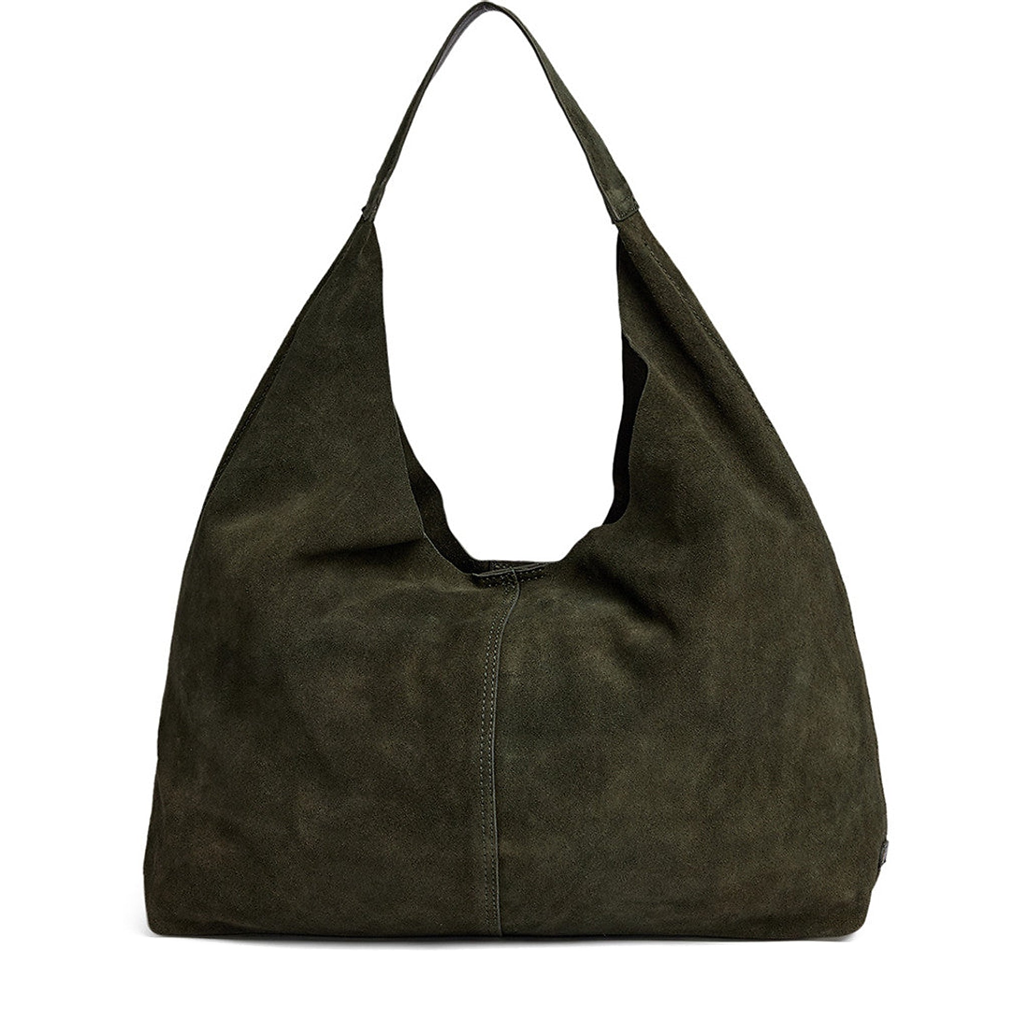 Grøn taske i ruskind fra Depeche i Army Green set forfra med én skulderhank