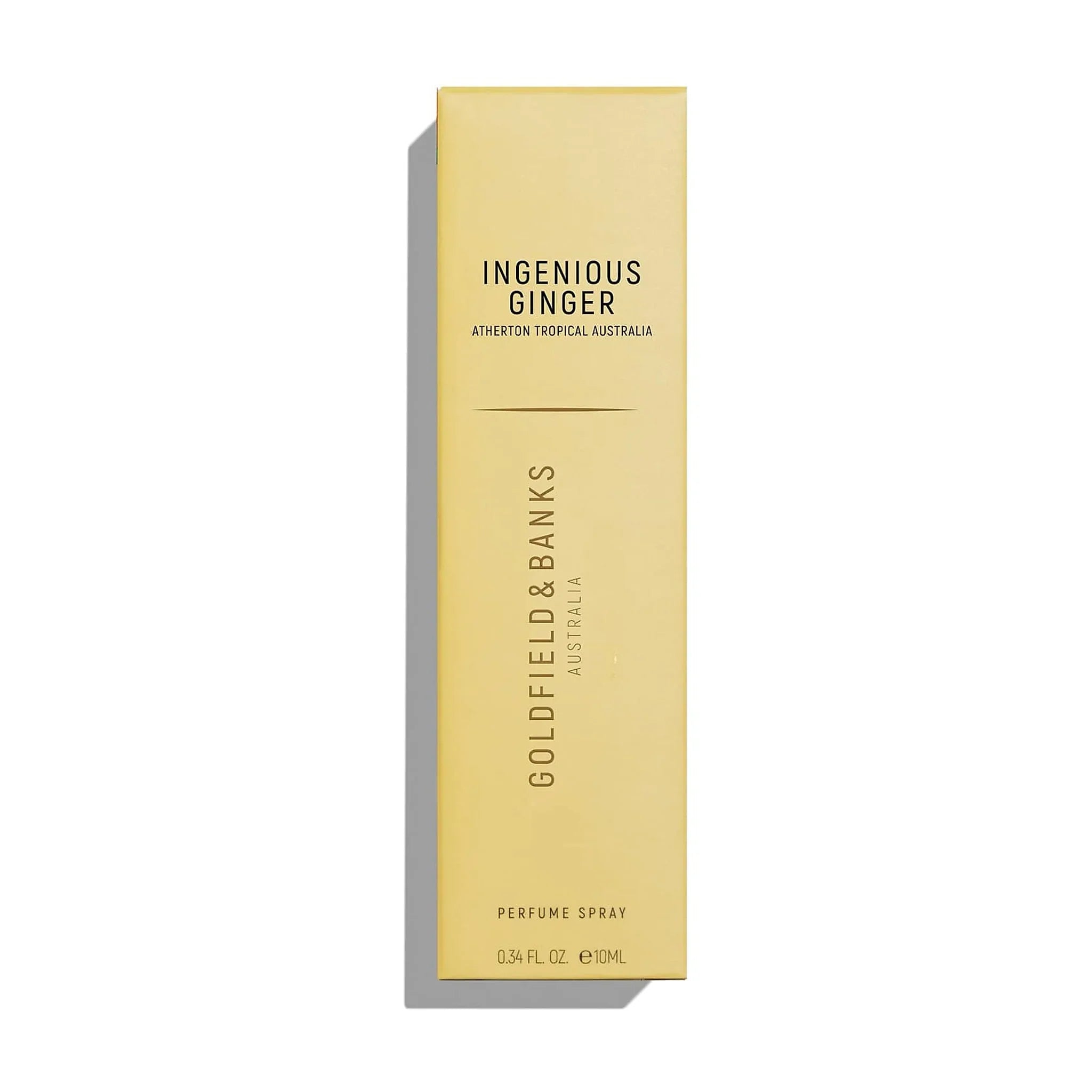Gul æske til Ingenious Ginger parfume 10 ml fra Goldfield & Banks set forfra