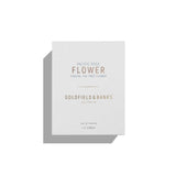 Hvid æske til Goldfield & Banks Pacific Rock Flower eau de parfum 50ml med prægede blomster