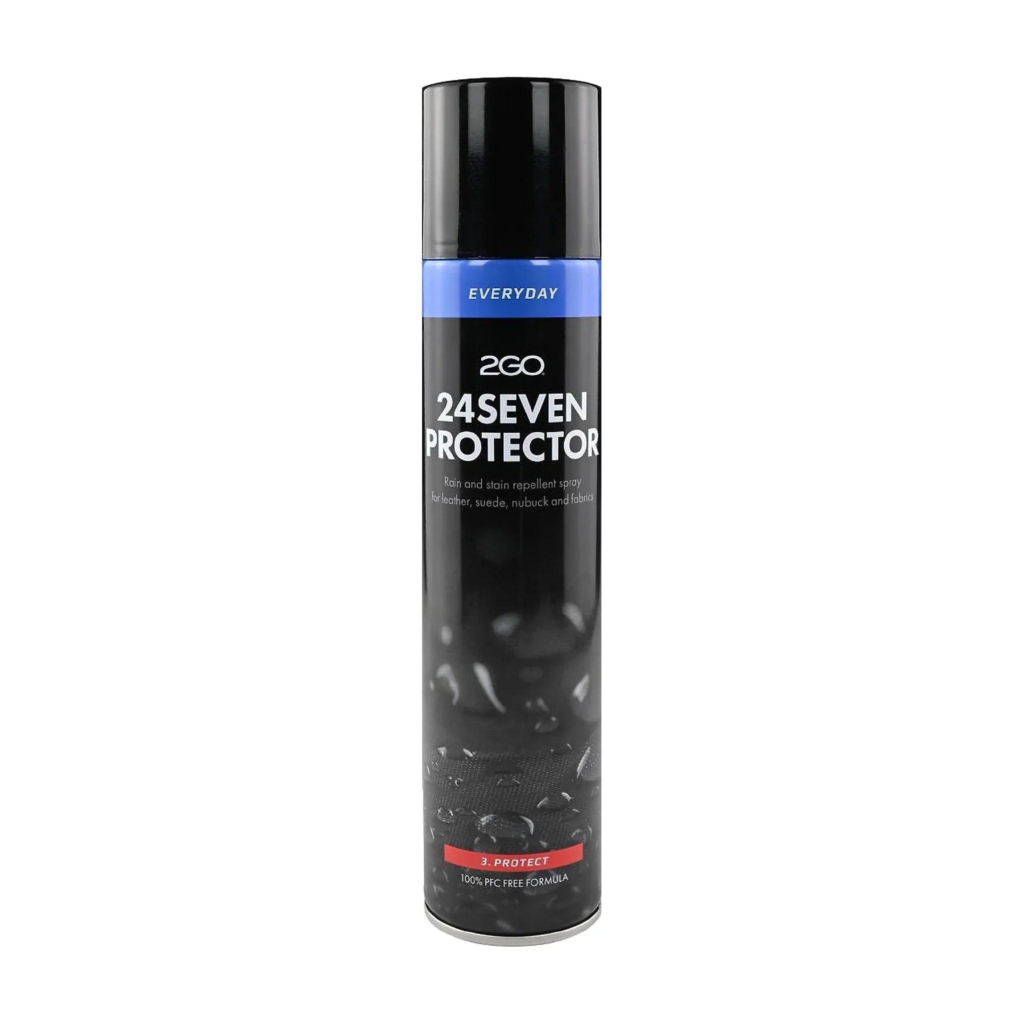 Sort dåse med 24Seven Protector imprægneringsspray mod regn og pletter, set forfra