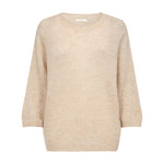 Beige strik Amelia Sweater fra Gossia i Kit Melange med rund hals og 3/4 ærmer set forfra