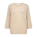 Beige strik Amelia Sweater fra Gossia i Kit Melange med rund hals og 3/4 ærmer set forfra