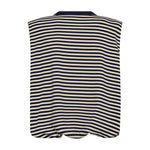 Stribet t-shirt i navy og hvid med samlet kant forneden, set bagfra