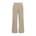 Beige wide leg bukser fra Gossia set forfra med læg foran, sidelommer og elastisk linning