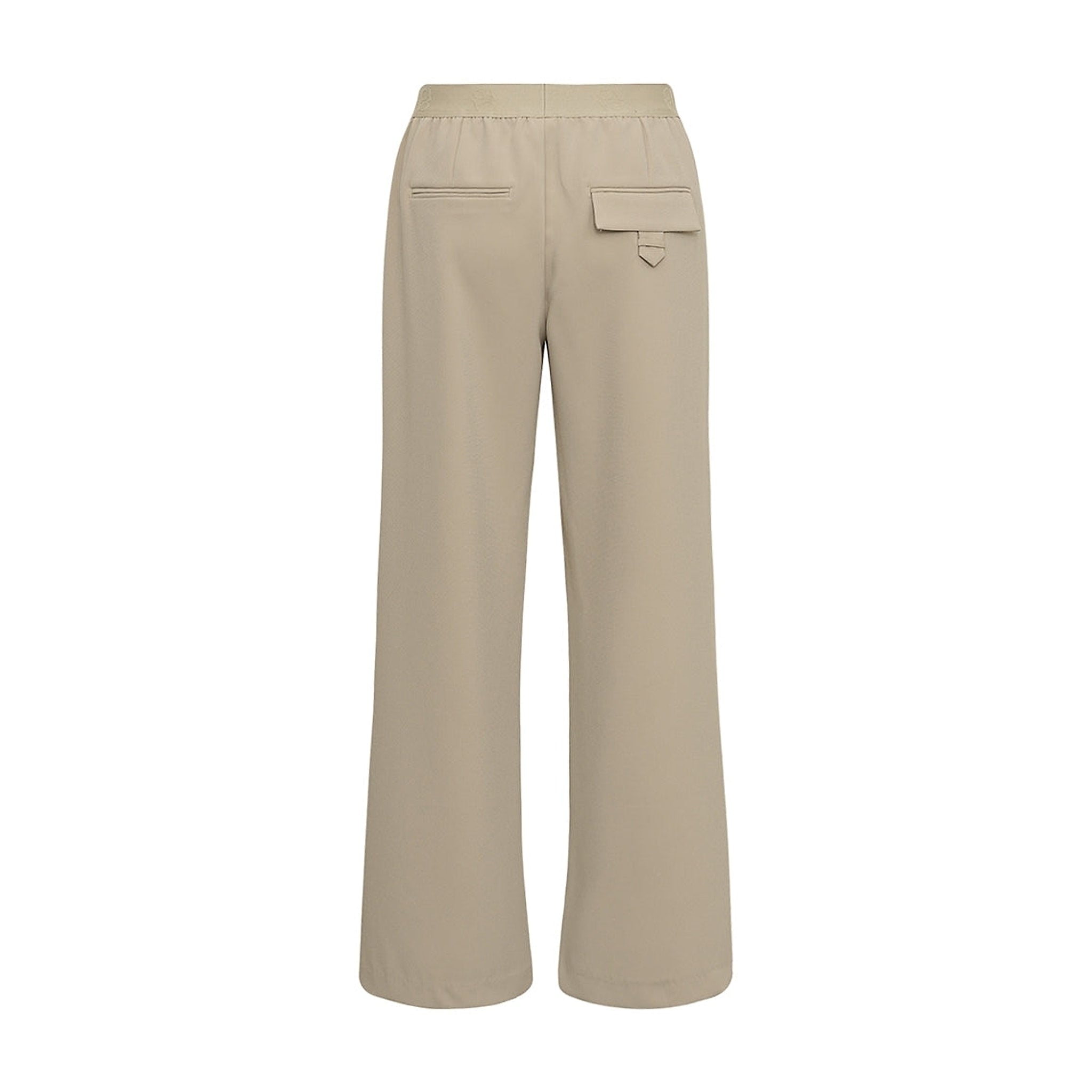 Beige wide leg bukser fra Gossia set bagfra med lomme med klap og paspoleret baglomme
