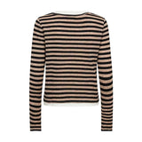 Beige og sort stribet bluse fra Gossia med lange ærmer og hvid kant forneden, set bagfra