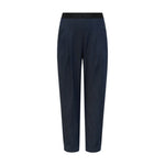 Blå Gossia Ewa Atalie bukser i Denim Blue set forfra med læg og sort linning