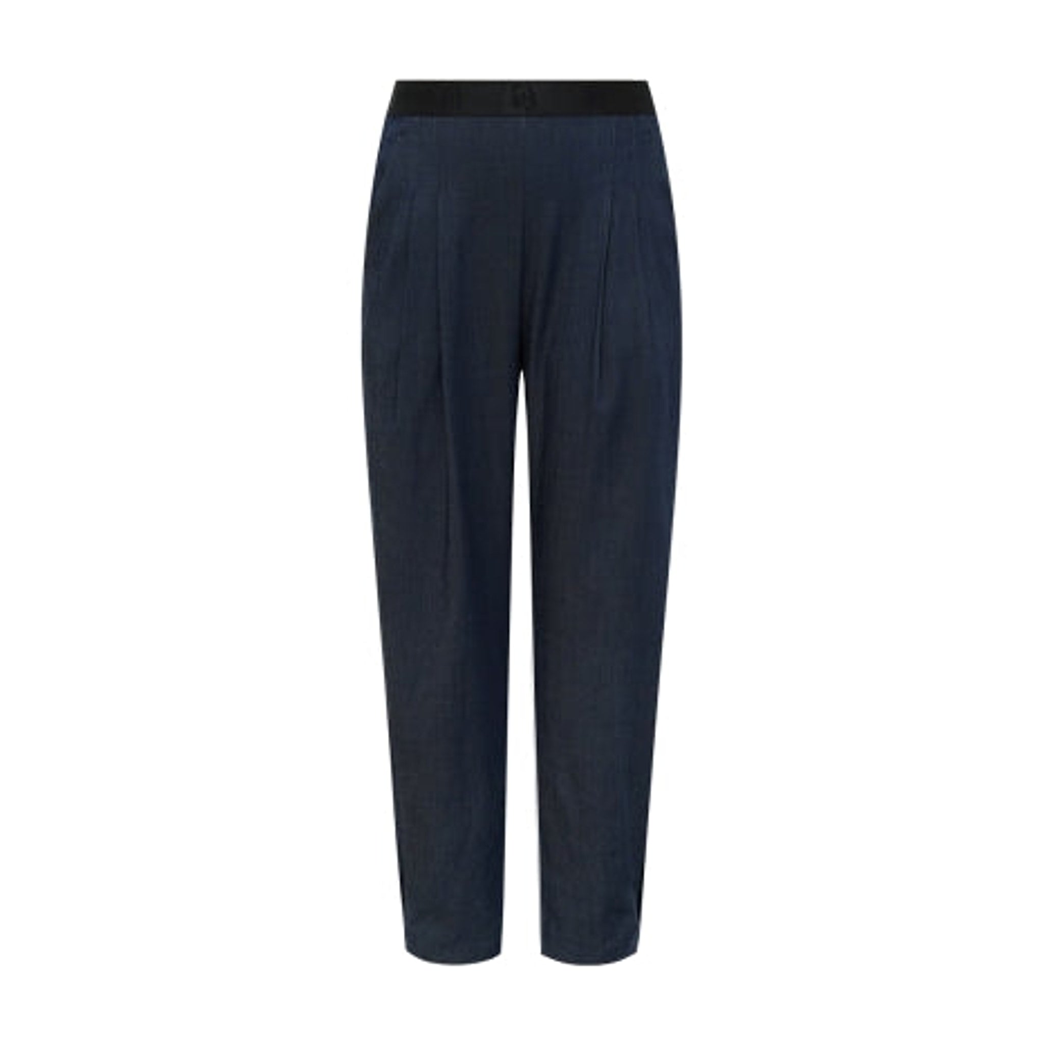Blå Gossia Ewa Atalie bukser i Denim Blue set forfra med læg og sort linning