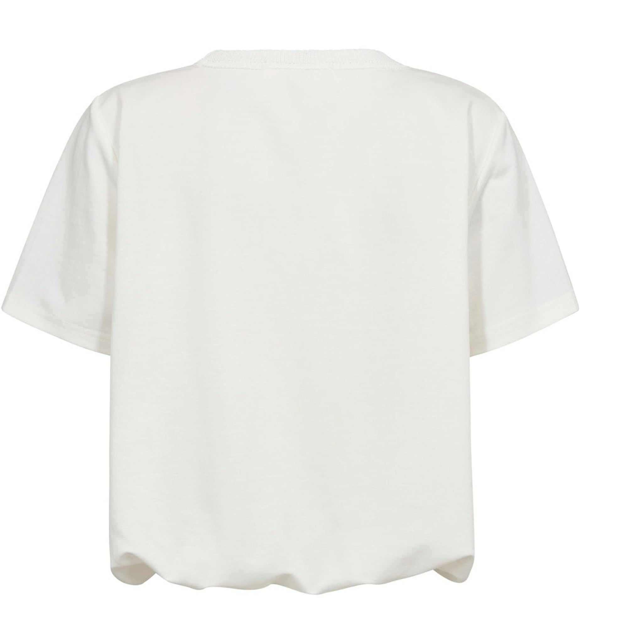 Hvid Karoline t-shirt fra Gossia i Offwhite bagfra med korte ærmer og samlet kant forneden