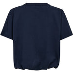 Navy t-shirt fra Gossia bagfra med struktureret halskant og pustet, samlet kant forneden