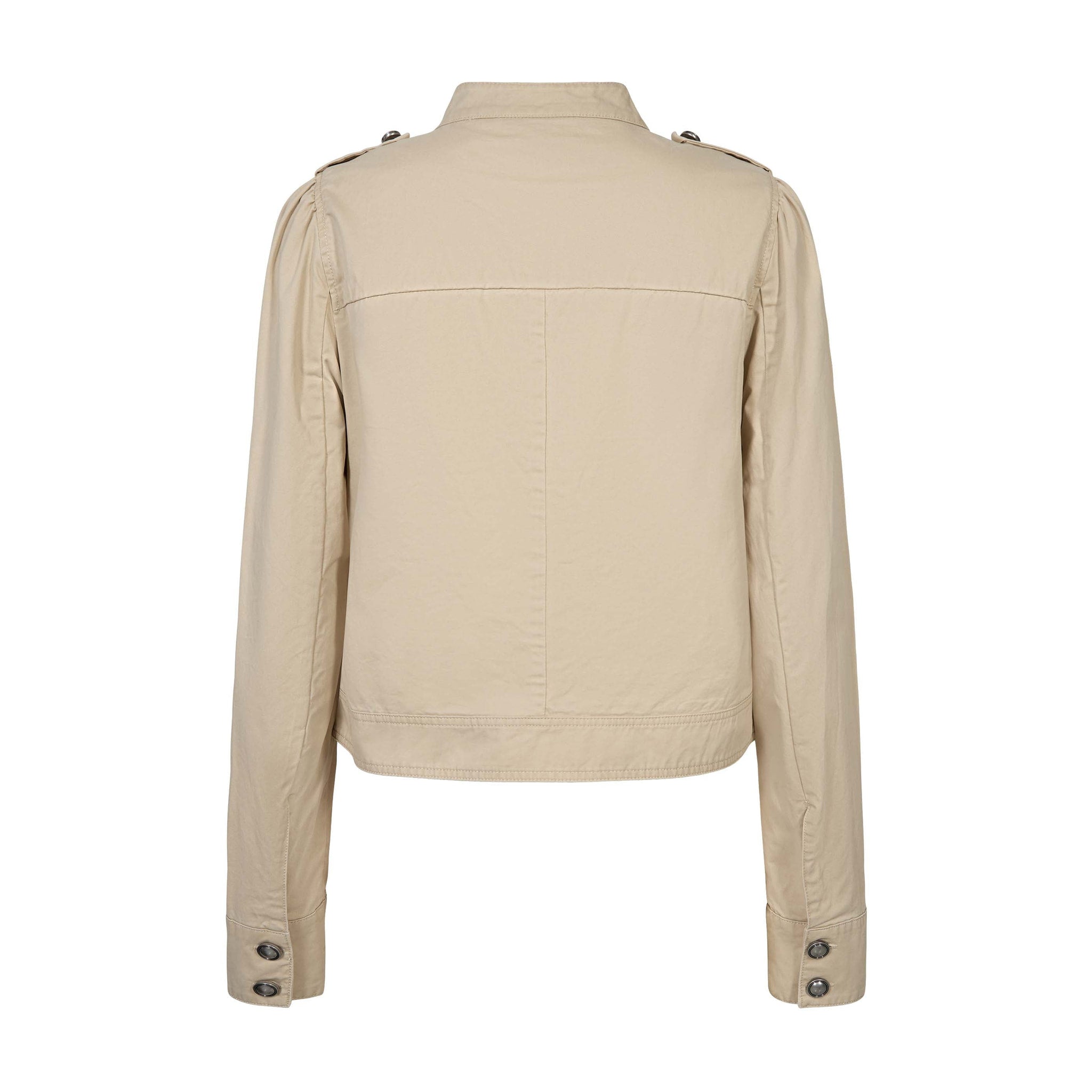 Beige jakke fra Gossia bagfra med skulderstropper og knapper ved ærmerne