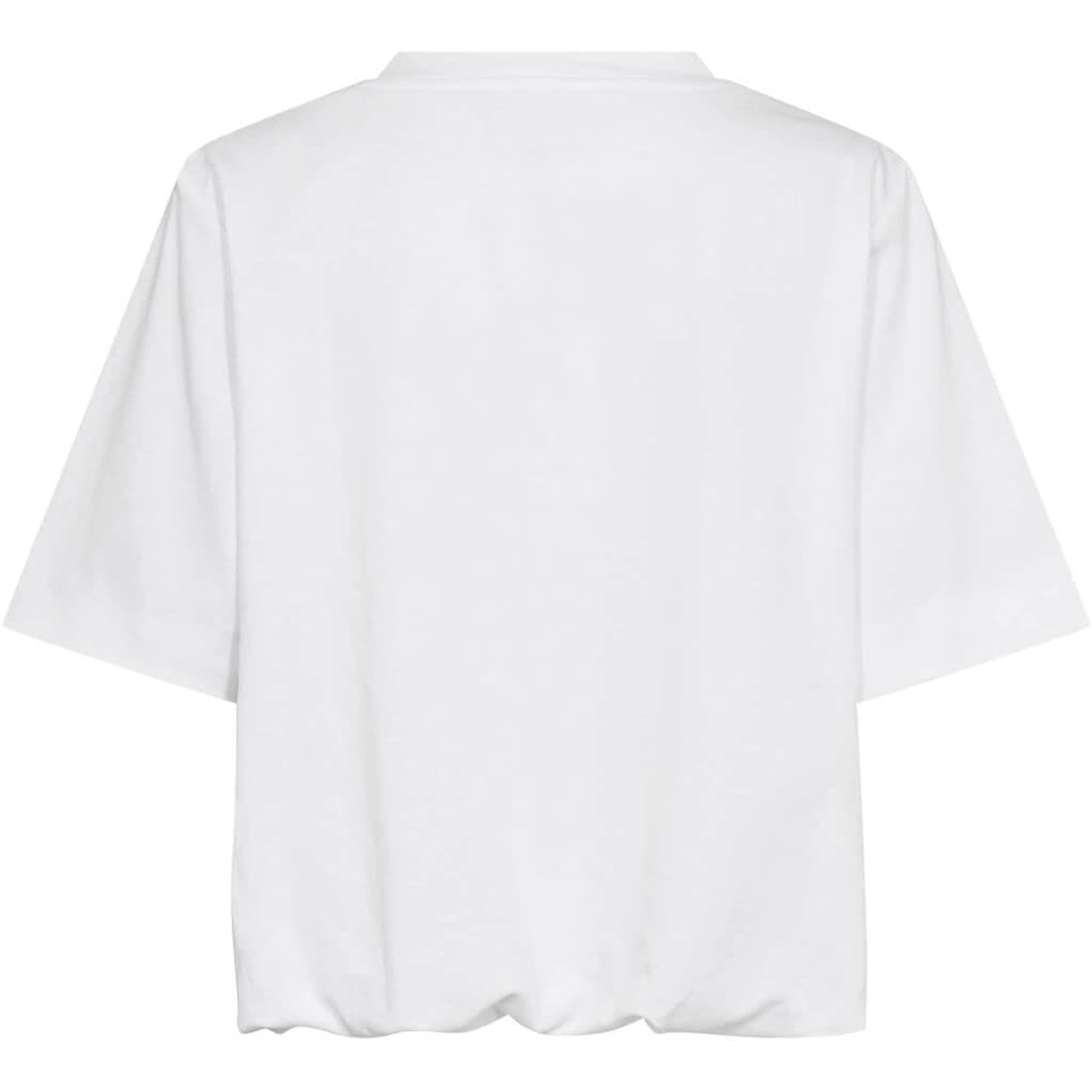 Hvid Loulou t-shirt fra Gossia uden print bagpå med korte ærmer og samlet kant, set bagfra