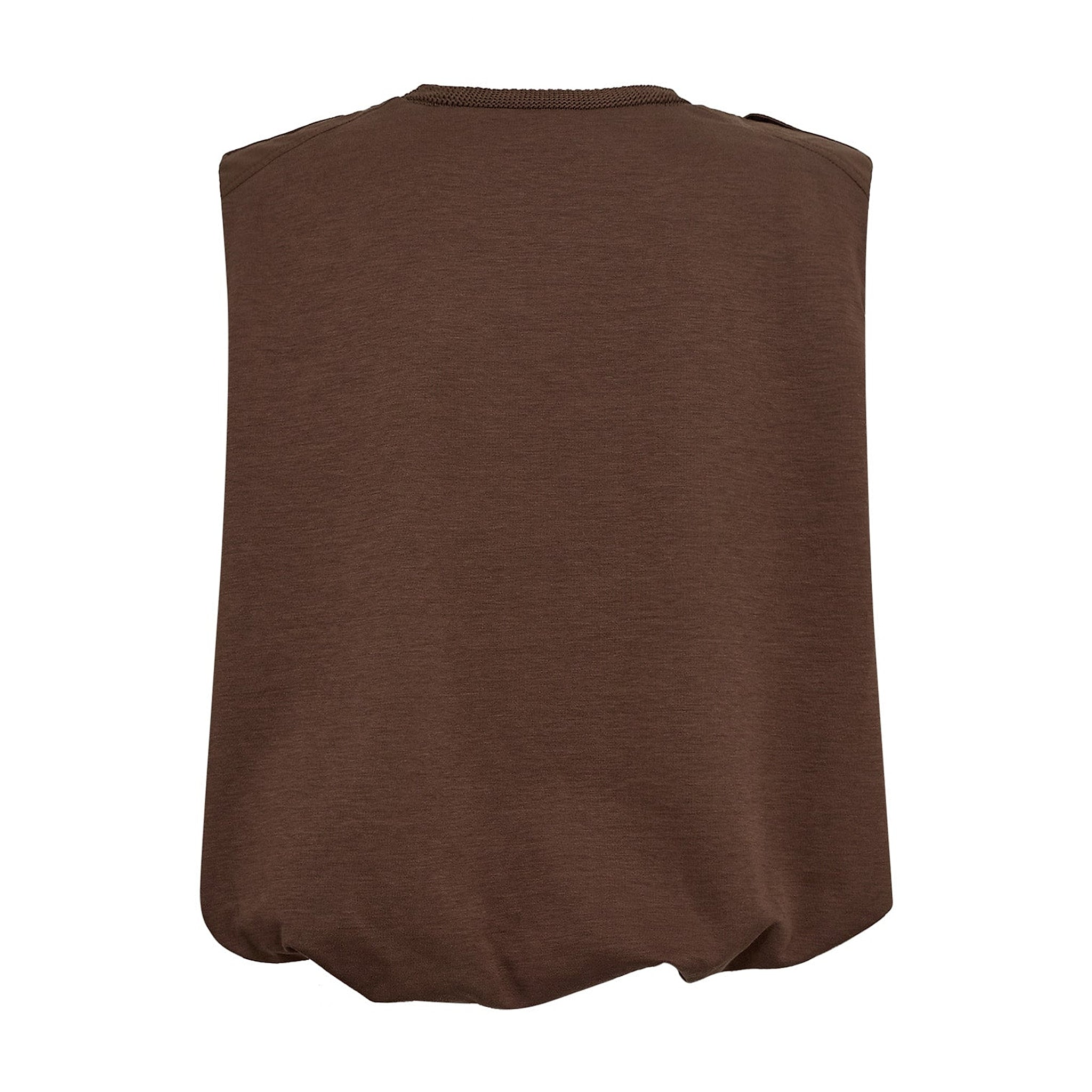 Ærmeløs brun t-shirt Luana Tee fra Gossia bagfra med glat ryg og samlet kant forneden