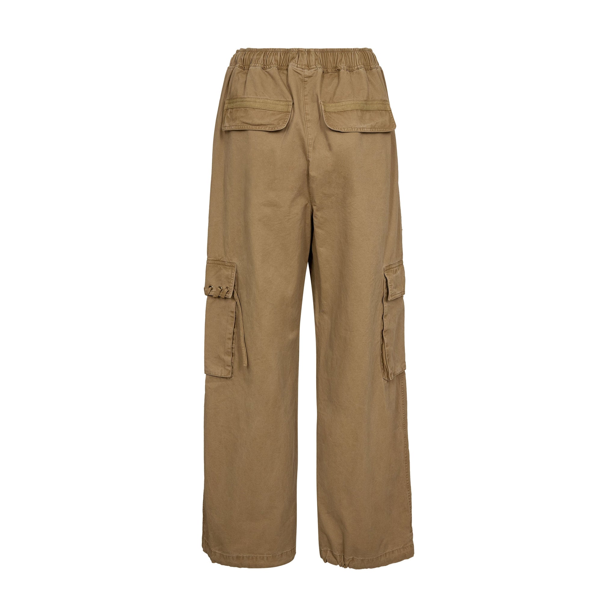 Brune wide leg bukser Mea Pant i Camel set bagfra med baglommer med klap og cargolommer
