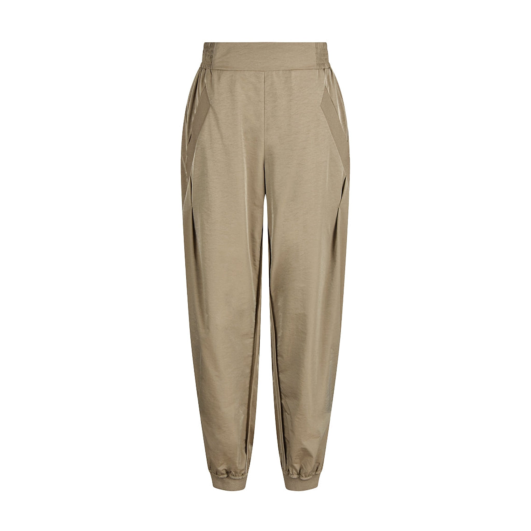 Beige bukser Mollie Pant i Light Camel fra Gossia set forfra med elastik i taljen, lommer og elastik ved anklen