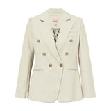Beige dobbeltradet blazer fra Gossia i farven Sand med guldfarvede knapper og revers, set forfra