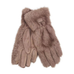 Beige handsker i farven Taupe med fluffy pelslook, ombukket manchet med mærke og glat håndflade