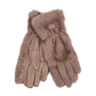 Beige handsker i farven Taupe med fluffy pelslook, ombukket manchet med mærke og glat håndflade