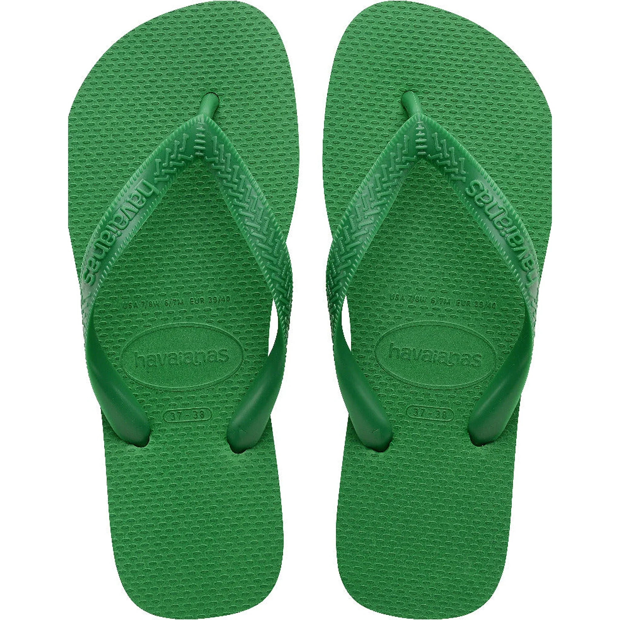 Grønne Havaianas Top sandaler set oppefra med præget logo på sål og remme