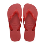 Røde Havaianas Top sandaler set ovenfra med rem mellem tæerne og præget logo