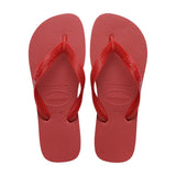 Røde Havaianas Top sandaler set ovenfra med rem mellem tæerne og præget logo