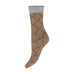 Guldfarvede Cosy Socks fra Hype The Detail med brunt mønster og grå ribkant, set fra siden