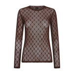 Brun mesh bluse fra Hype The Detail med H-monogram, rund hals og lange ærmer set forfra