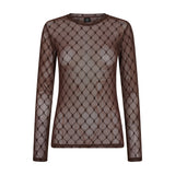 Brun mesh bluse fra Hype The Detail med H-monogram, rund hals og lange ærmer set forfra