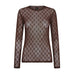 Brun mesh bluse fra Hype The Detail med H-monogram, rund hals og lange ærmer set forfra