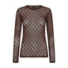 Brun mesh bluse fra Hype The Detail med H-monogram, rund hals og lange ærmer set forfra