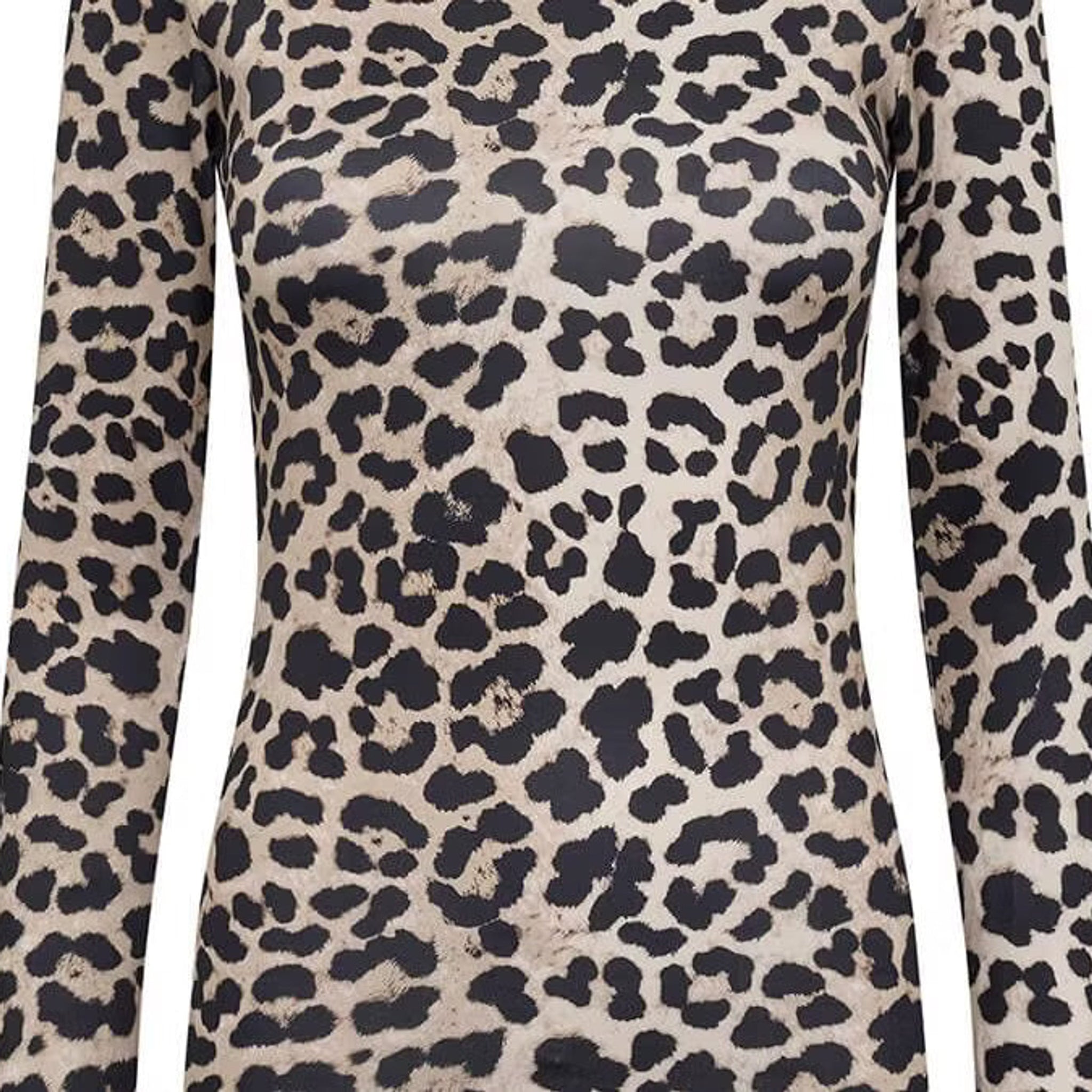 Flerfarvet langærmet bluse med leopardprint i beige og sort og rund hals fra Hype The Detail, set forfra