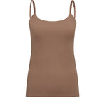 Brun top i farven Camel fra Hype The Detail med tynde stropper og rund halsudskæring set forfra
