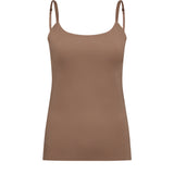 Brun top i farven Camel fra Hype The Detail med tynde stropper og rund halsudskæring set forfra