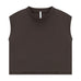 Brun t-shirt uden ærmer fra Imperial med kort, lige form og rund, høj halsudskæring, set forfra