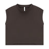 Brun t-shirt uden ærmer fra Imperial med kort, lige form og rund, høj halsudskæring, set forfra