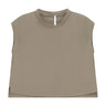 Lys brun t-shirt uden ærmer i farven Nocciola fra Imperial med kort, lige form og rund høj hals, set forfra