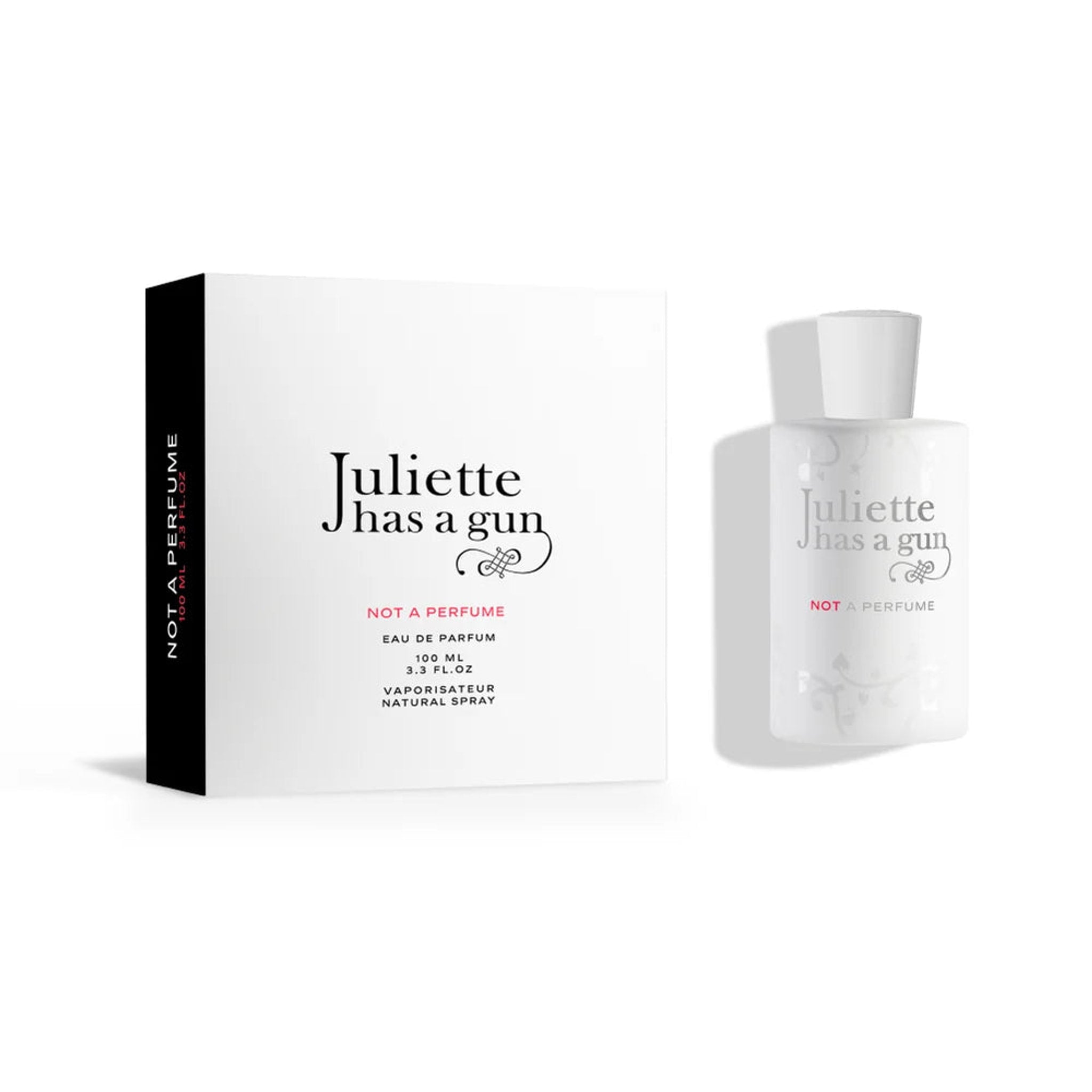 Not A Perfume parfume 100 ml fra Juliette Has a Gun ved siden af den hvide æske med sort side