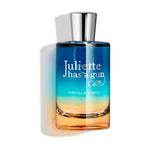 Vanilla Vibes parfume fra Juliette Has a Gun med sølvfarvet låg og blå til orange flaske, set forfra