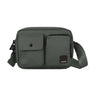 Grøn crossbody-taske Miles i Zen Green forfra med to lommer foran og bred skulderrem med logo