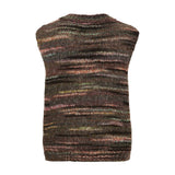 Brun vest i strik fra Marta du Chateau med flerfarvede striber, set bagfra