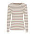 Stribet langærmet t-shirt i beige og råhvid med rund hals set forfra