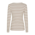 Beige og råhvid stribet langærmet t-shirt set bagfra