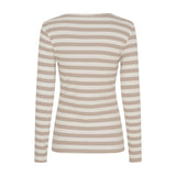 Beige og råhvid stribet langærmet t-shirt set bagfra