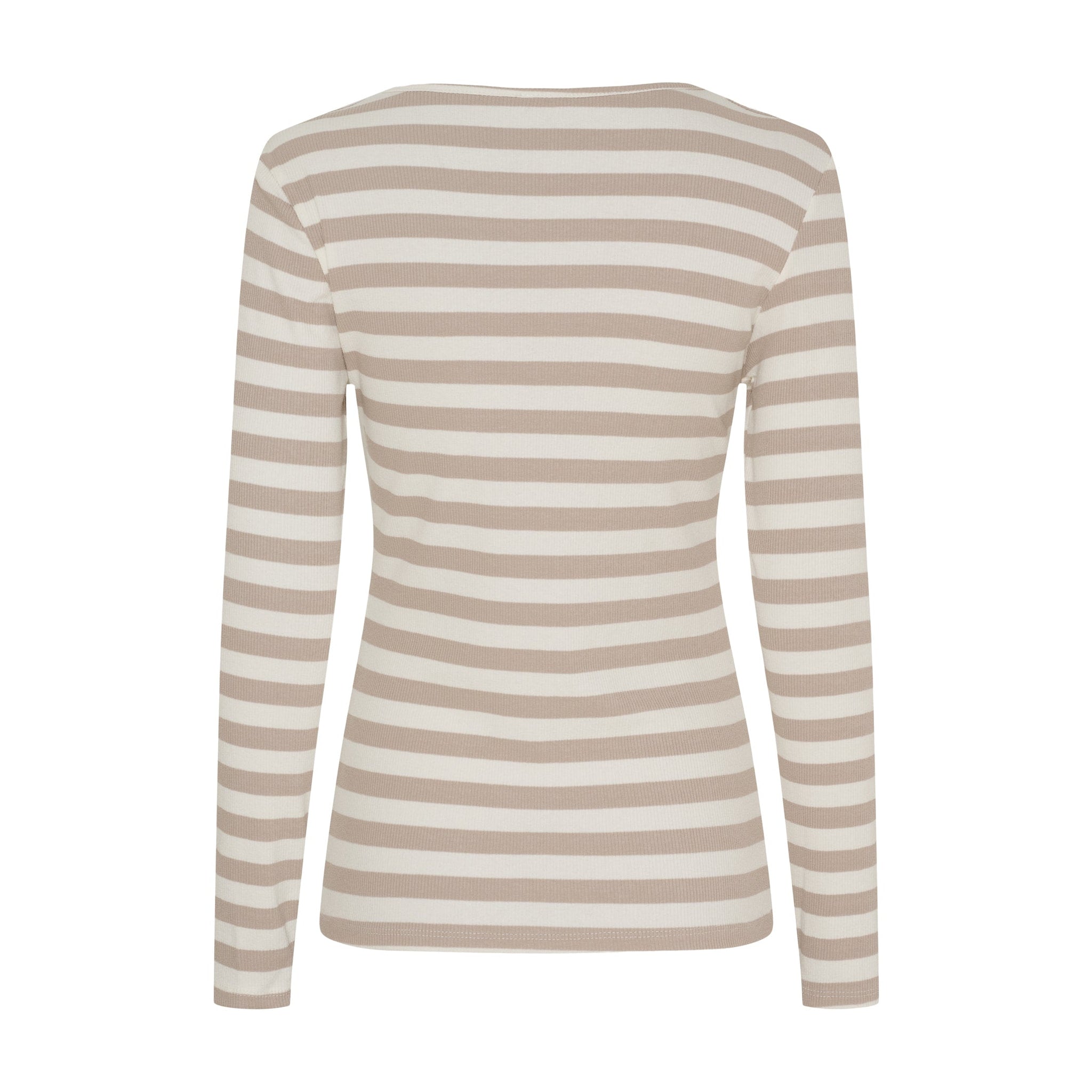 Beige og råhvid stribet langærmet t-shirt set bagfra