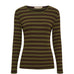 Brun og grøn stribet t-shirt med lange ærmer og rund hals fra Marta du Chateau set forfra