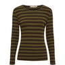 Brun og grøn stribet t-shirt med lange ærmer og rund hals fra Marta du Chateau set forfra