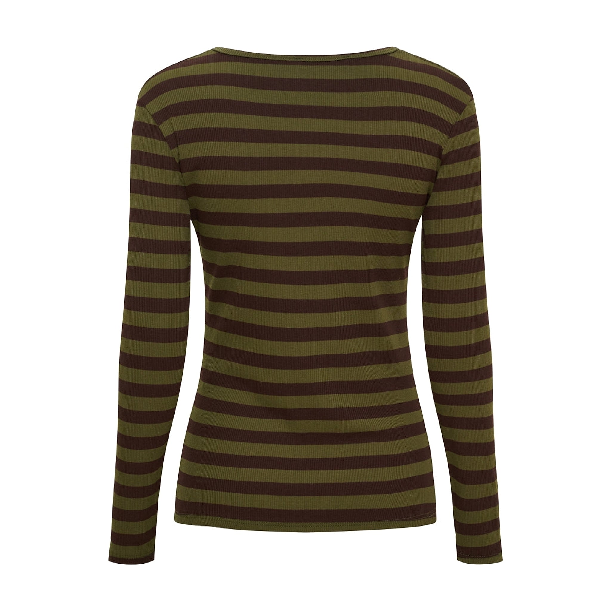 Brun og grøn stribet langærmet t-shirt fra Marta du Chateau set bagfra